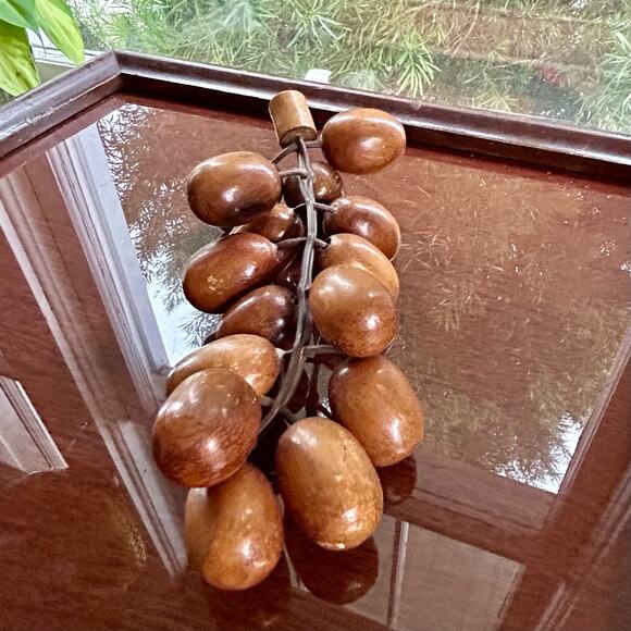 Vintage Hand-Carved Wood Grapes on Stem – 8” Long Decorative Cluster - Picture 7 of 8